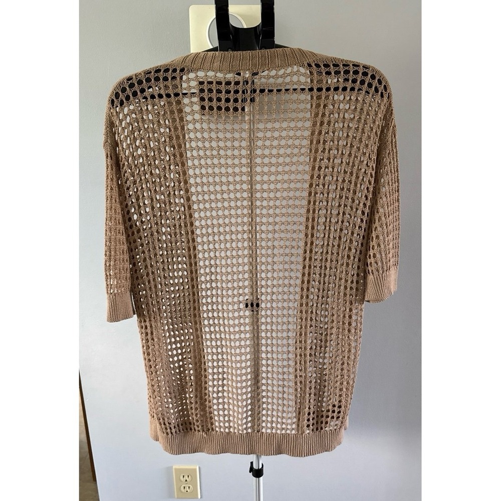 Women's‎ Tan Woven Short Sleeve Cardigan Size Small - Picture 4 of 7